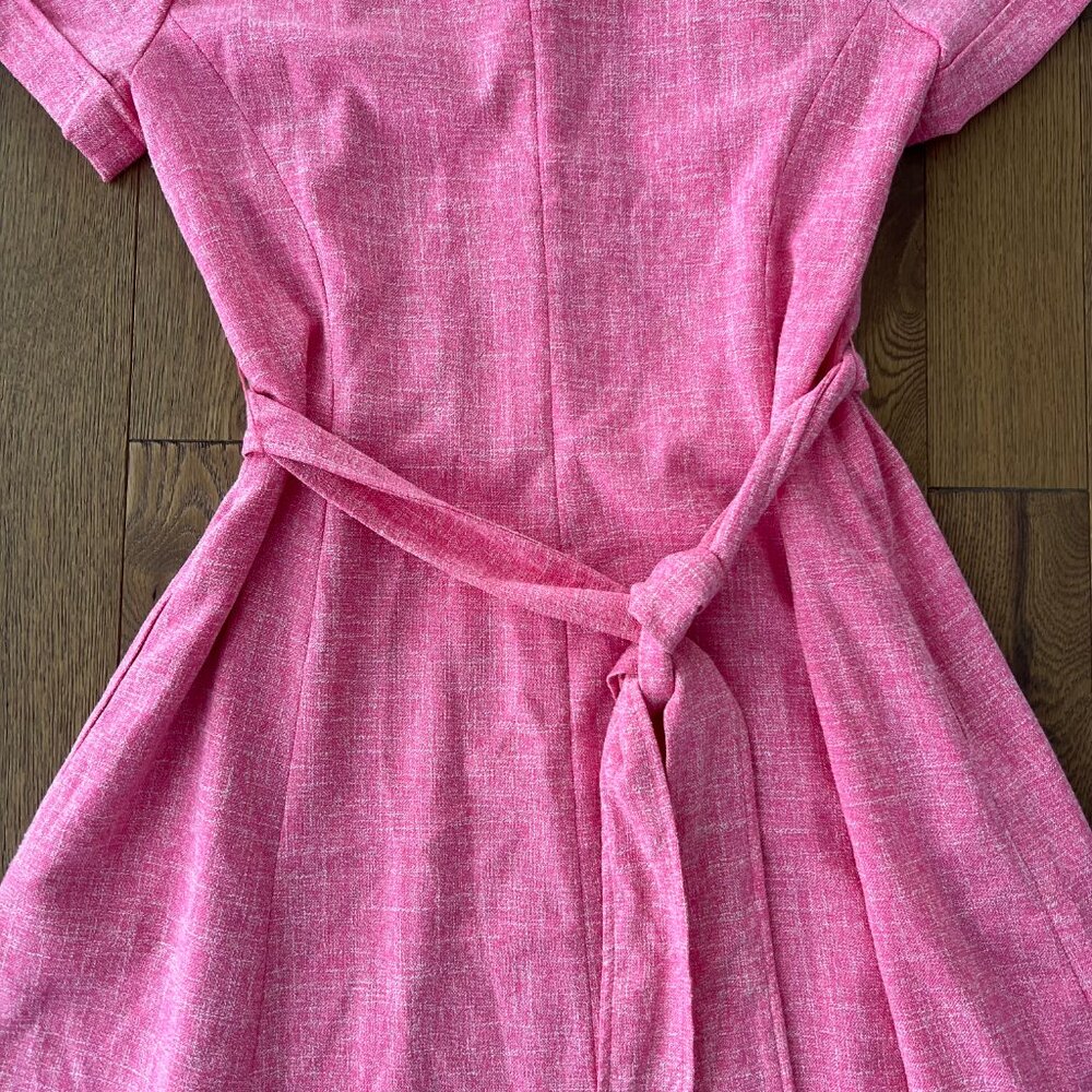 Anne Klein Pink Belted Midi Dress Tailored Button Front Short Sleeve Vintage - Picture 10 of 11